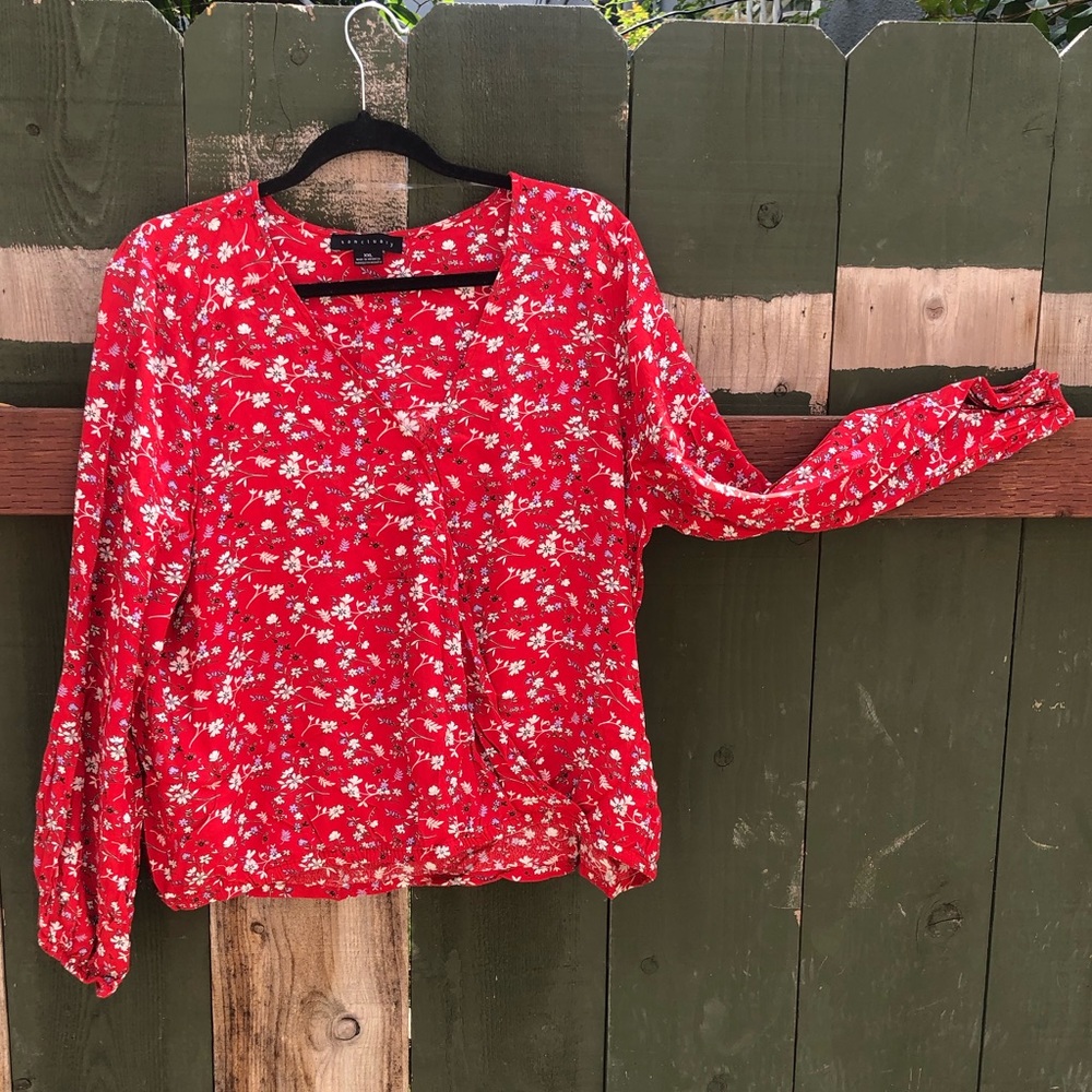 long sleeve red floral top